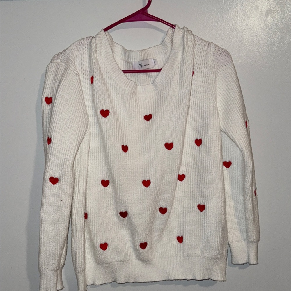 Minnie Rose White Sweater with Red Heart Details